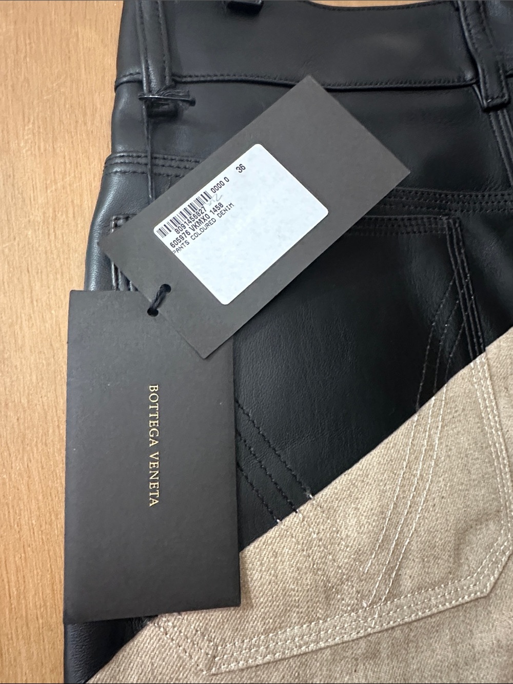 Bottega Veneta Black Leather & Beige Button-Front Trousers
